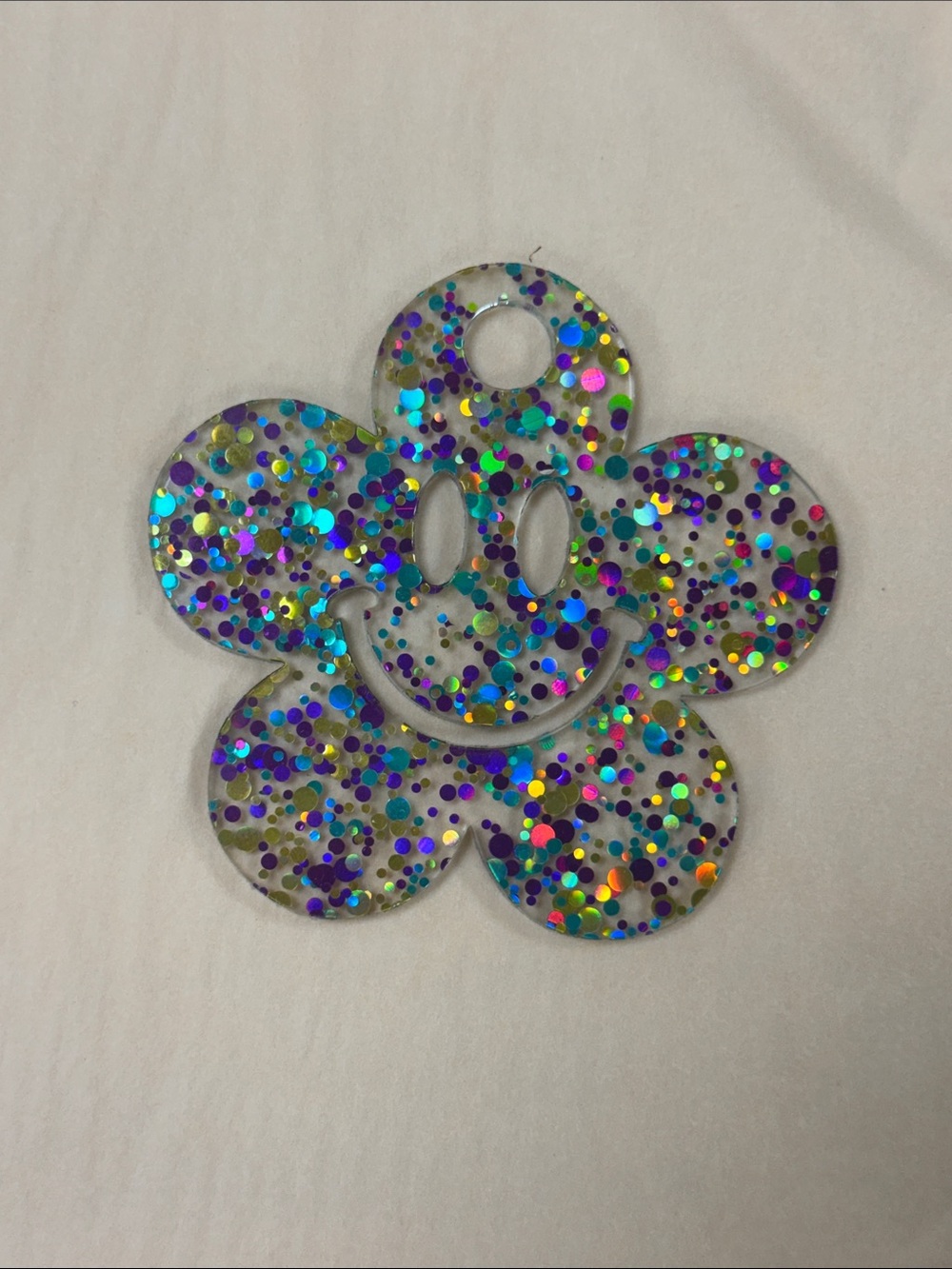 40oz. Stanley tumbler Holographic Glitter Flower Smile Charm